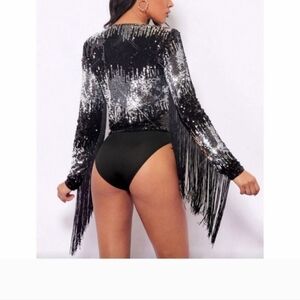 SHEIN | Bae Fringe Trim Sequin Bodysuit